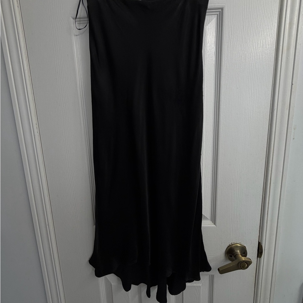Mango MNG Suit Black Satin Hi-Low Slip Skirt Women's XS Quiet Luxury Minimalist